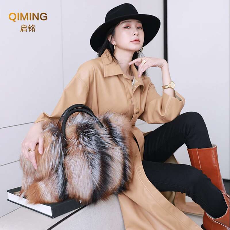 Real Fox Fur Woman Big Ladies Crossbody Bags Designer Handbags Women Handbag Shoulder Fluffy Tote Bag Fuzzy