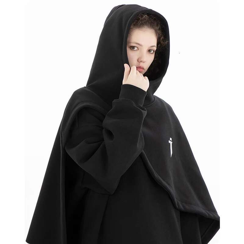 Unisex Functional Neck Cloak Hooded Sweater Two Piece Hoodie Men's Clothing Haruku Sweatshirt High Street Streetwear Top