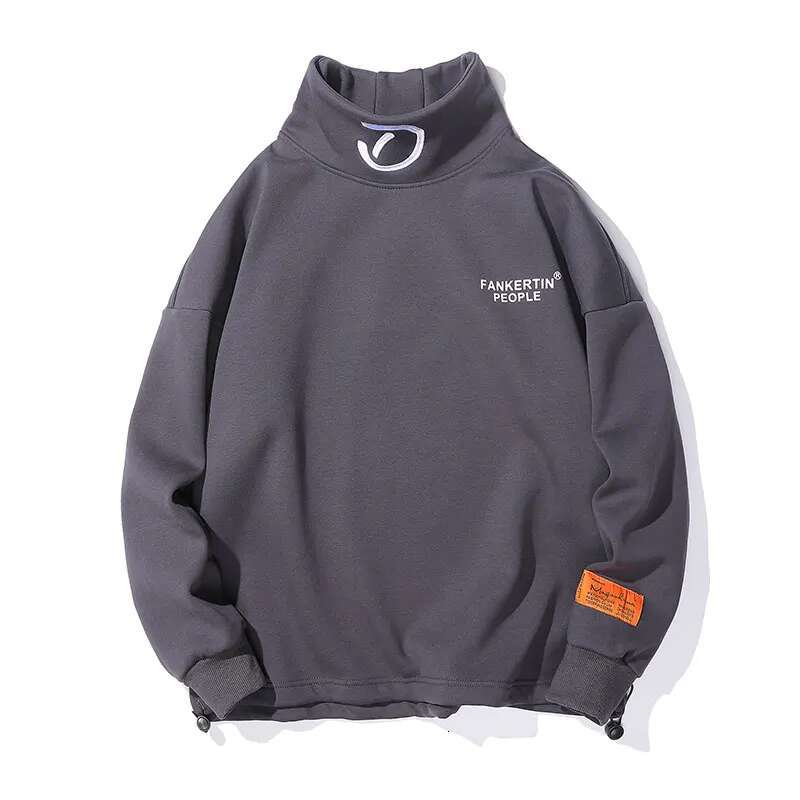Single Road Mens Turtleneck Sweatshirt Winter Fleece Oversized Sweatshirts Japanese Streetwear Haruku Hip Hop Hoodie Men