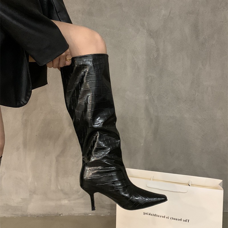 2025 new Eilyken Street Style Pointed Toe Women Knee-High Boots Sexy Slip-On Thin High Heels Shoes Banquet Prom atos De Muje 62c1