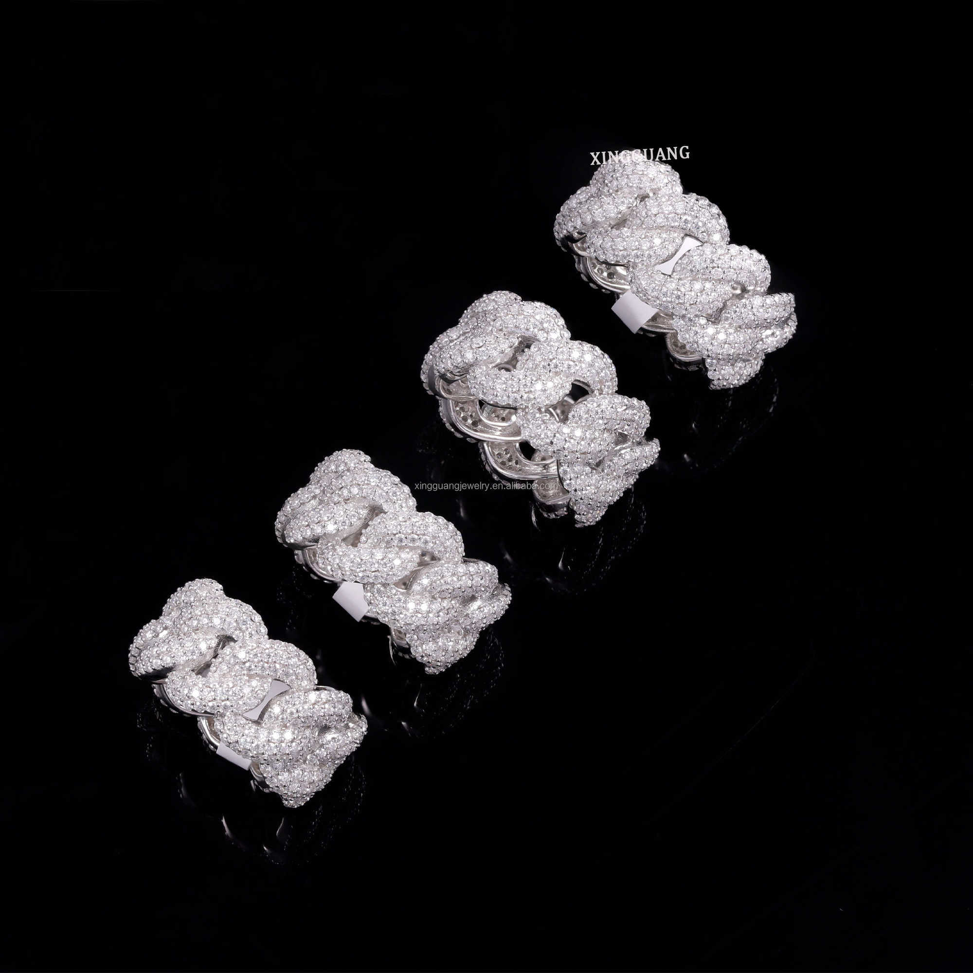 Wholesale factory price in stock moissanite jewelry 925 silver iced out diamond cuban rings moissanite hip hop ring