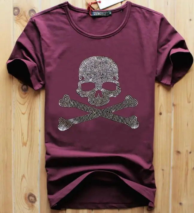 S-6XL Rhinestones Fashion Anime Men Skulls T-shirt cotton Streetwear Hip Pop n drop 250217