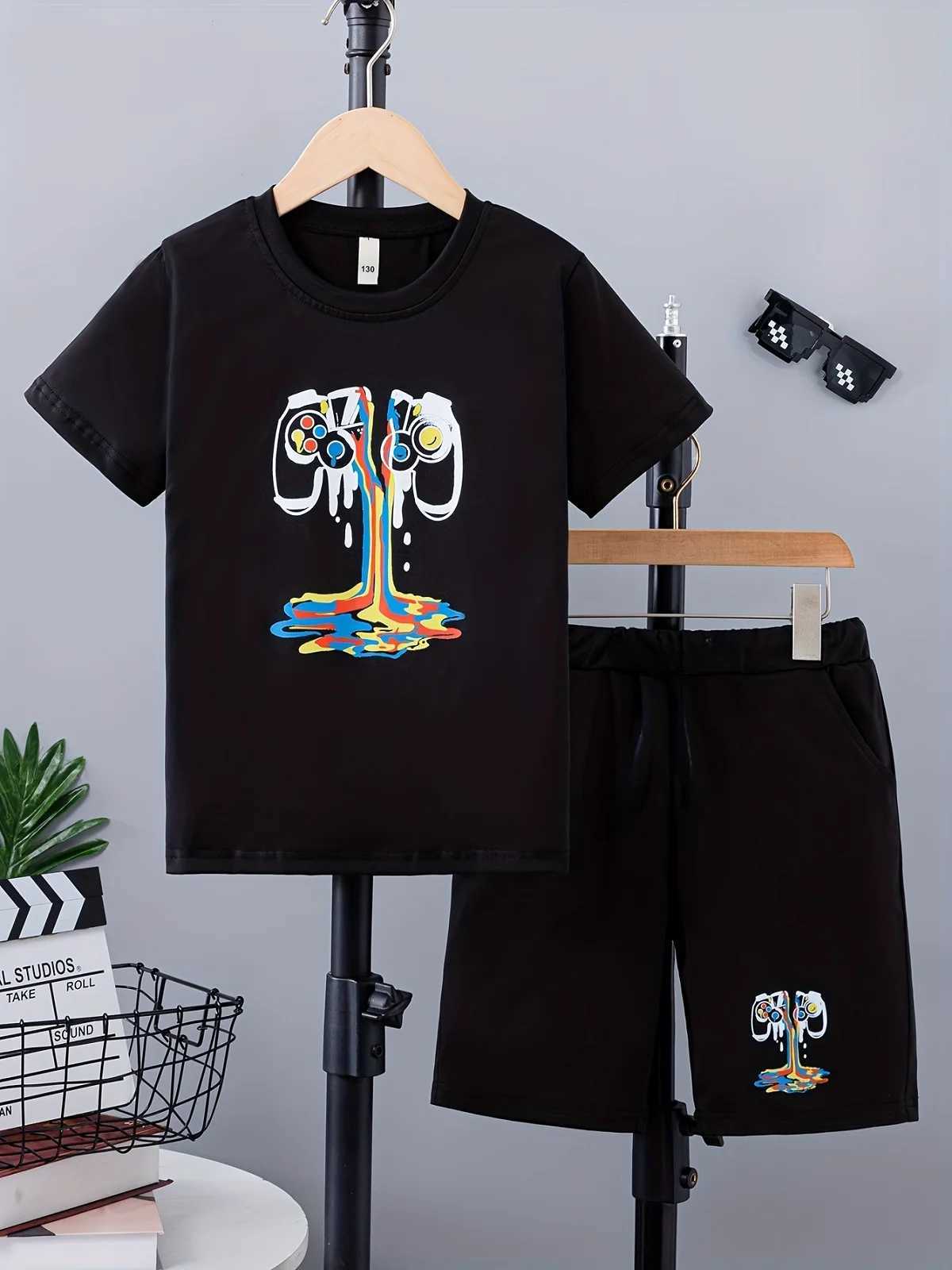 Kids Clothes Boys Girls Summer Dring Top Shorts 2 Pieces Set Teenage Boy Printed Tracksuit Childrens Casual Outfit W250218