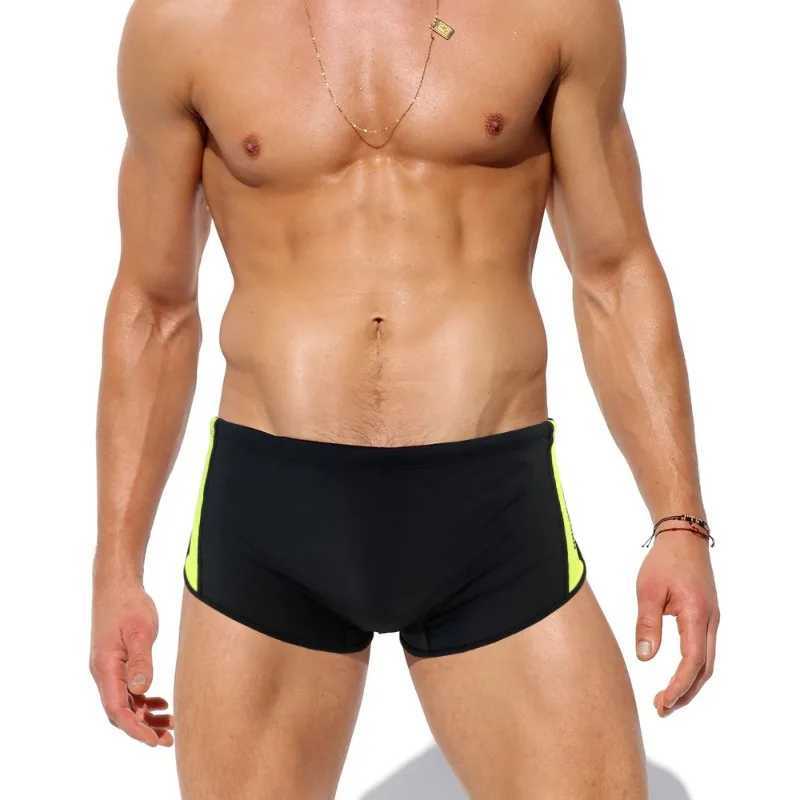 Summer Mens Brand Swimsuit Low Waist Swimming Shorts Backbone Splicing Sports Beach Swimsuit Sexy Set Surfing Fitness M250218