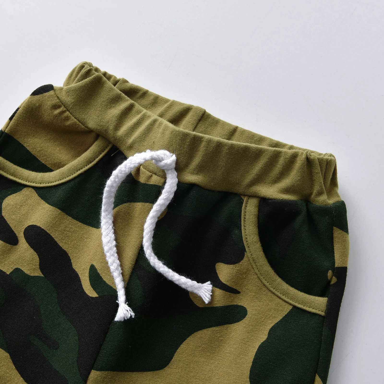 Summer Toddler Baby Boy Short Sleeve Clothes Set Casual Letters Printed T-shirt + Camouflage Shorts 2PCS Outfits for Boys W250218