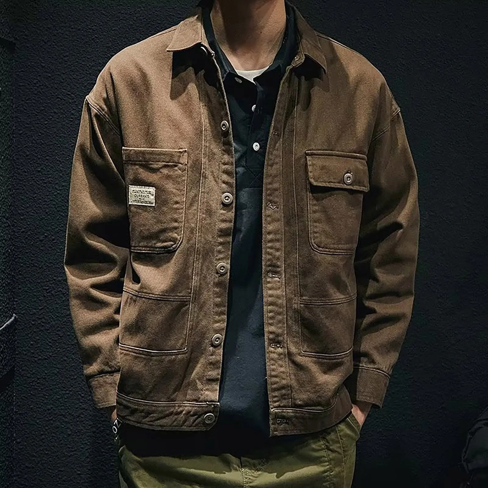 Men S Flannel Jackets Male Loose Casual Denim Jacket Retro Work Shirt Racing For High Street Motorcycle 250210