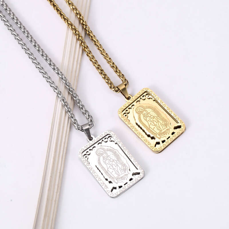 Hot selg stainless steel square Virgin Mary prayer necklace with men's women's medals and hang tags straight