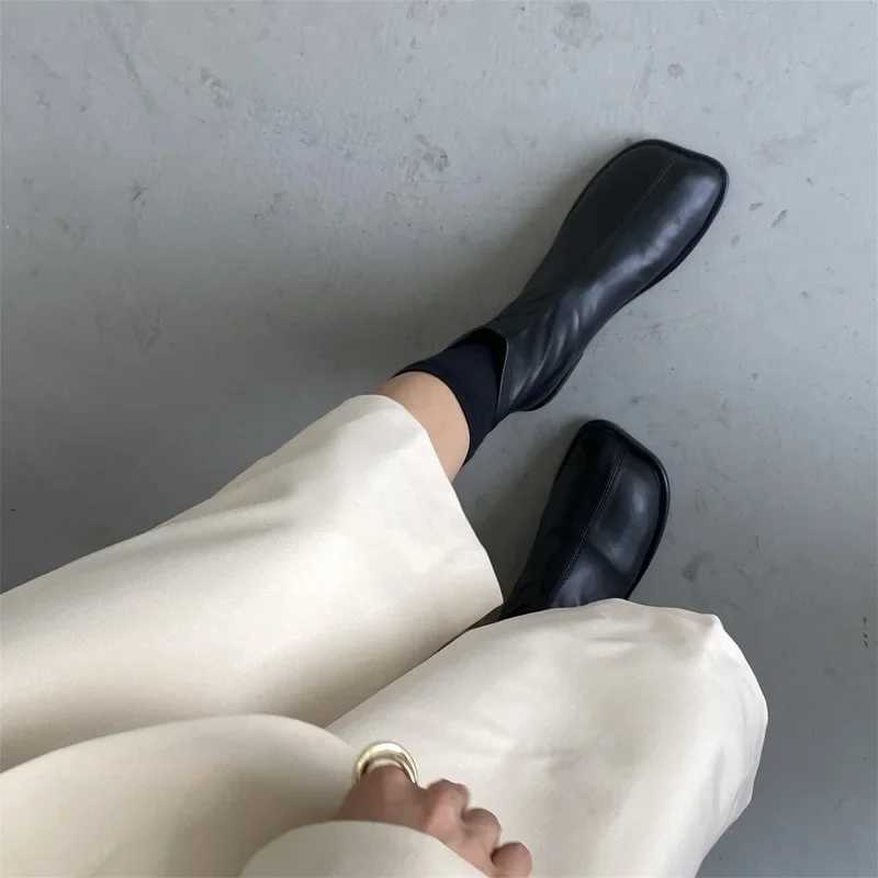 Rock Shoes Woman Autumn Boots Flat Heel Zipper Boots-Women Ladies Ankle Leather Rubber Low 2023 Fabric Square Toe Rome Basic SolXJ250217