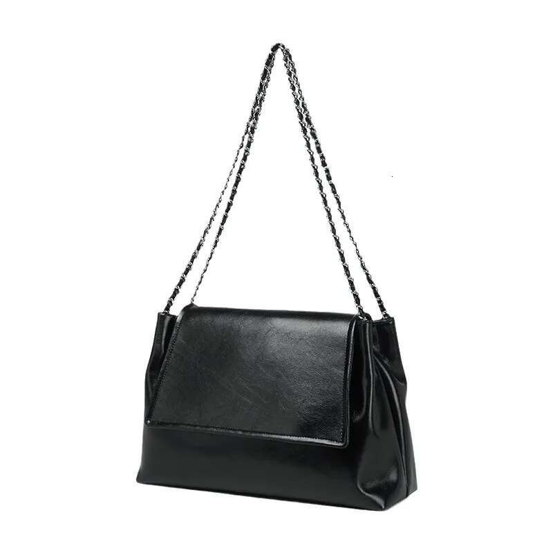 Chain Shoulder Bag Woman Soft Leather Large Capacity Square Tote Vintage Fashionable Cowhide Underarm Handbag Shopping