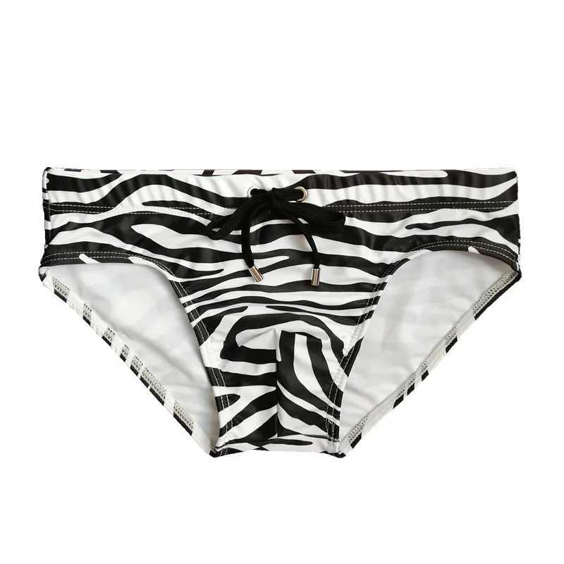 Mens Speedos Zebra Pattern Low Waist Sexy Drip Cup Tie Rope Quick Drying Speedos Beach Pants M250218