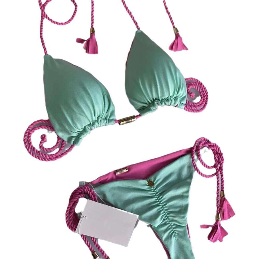 2025 New Sexy Contrast Colored Woven High Waist Split Women's Swimsuit Bikini Underwears Woman Sexy Maillot De Bain Designer Swim New Arrival New