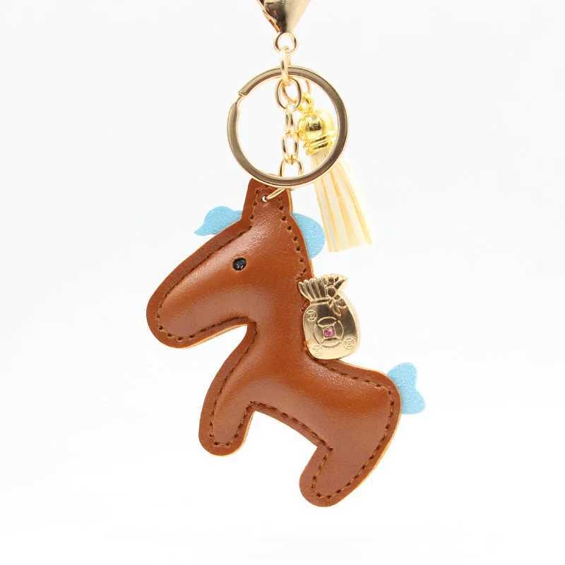 Keychains Lanyards PU Leather Charms Bag Pendant KeyChain Cartoon Horses Keyring Cute Animal Ornament Accessories Decoration Gift H250217