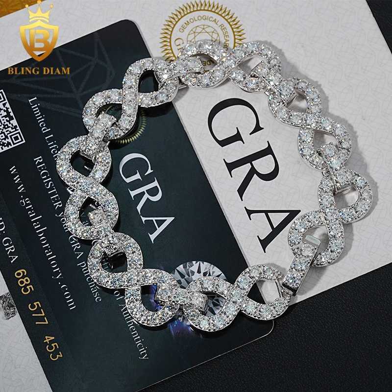 13MM Hip Hop Jewelry Cuban Link Chain Bracelet 925 Sterling Sliver Iced Out Moissanite Diamond