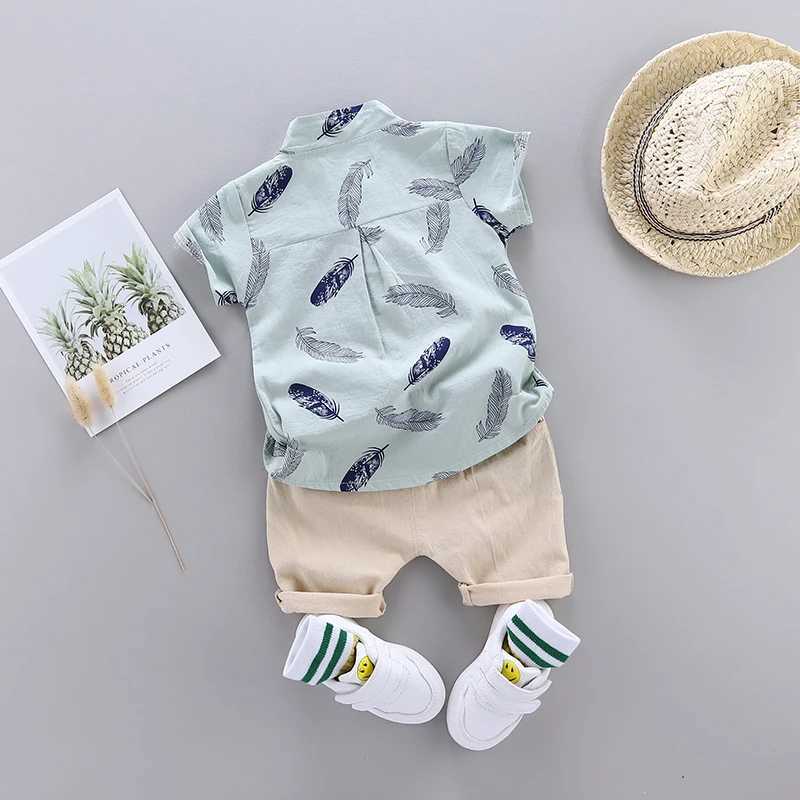 0-3 Year Old Baby Summer Feather Print Shirt Short Sleeve Suit W250218