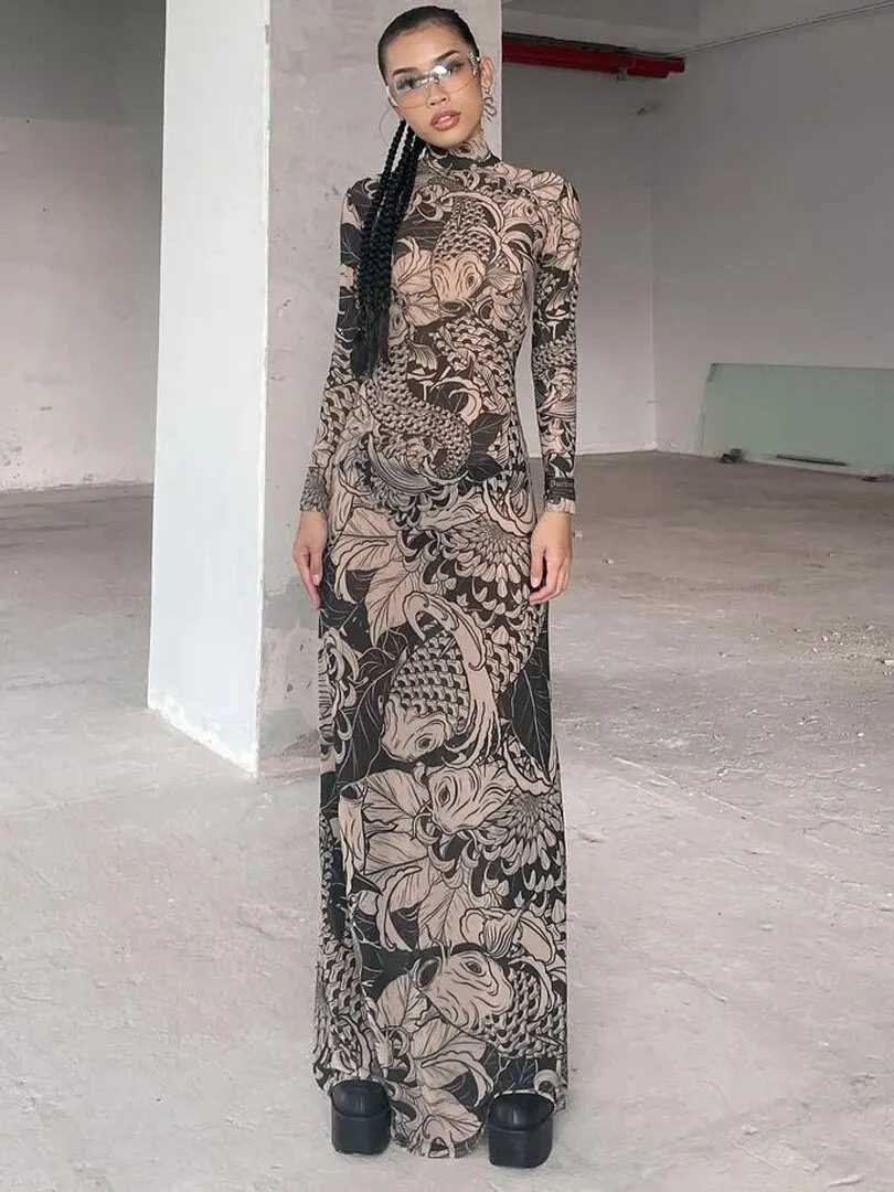 Basic Casual Dresses Hawthaw Women 2023 Autumn Winter Long Slve Mesh S Through Strtwear Bodycon Long Dress Wholesale Items For Business H25217