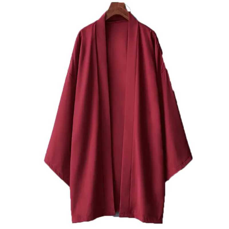 Mens Solid Color Long Sleeve Cardigan Long Kimono Shirt Asian Traditional Wear Yukata Haori Jacket Coat 6 Color Japanese Kimono W250217