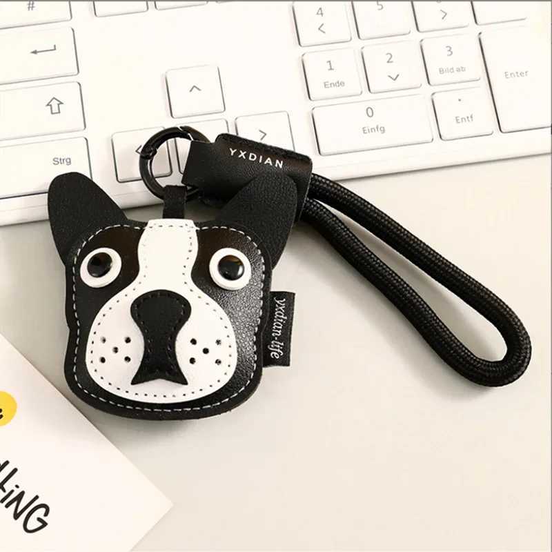 Keychains Lanyards 1 piece of Kawaii PU leather black brown small dog keychain charm 3D animal pendant for DIY jewelry making keychains H250217