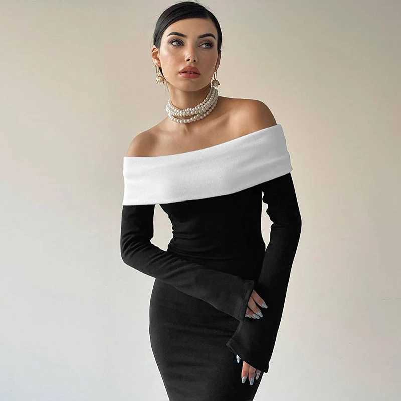 Basic Casual Dresses Lygens Off The Shoulder Hollow Out Halter Mermaid Long WomenS Dresses Y2K Elegant Evening Prom Ladies Dress Casual Clothes H25217
