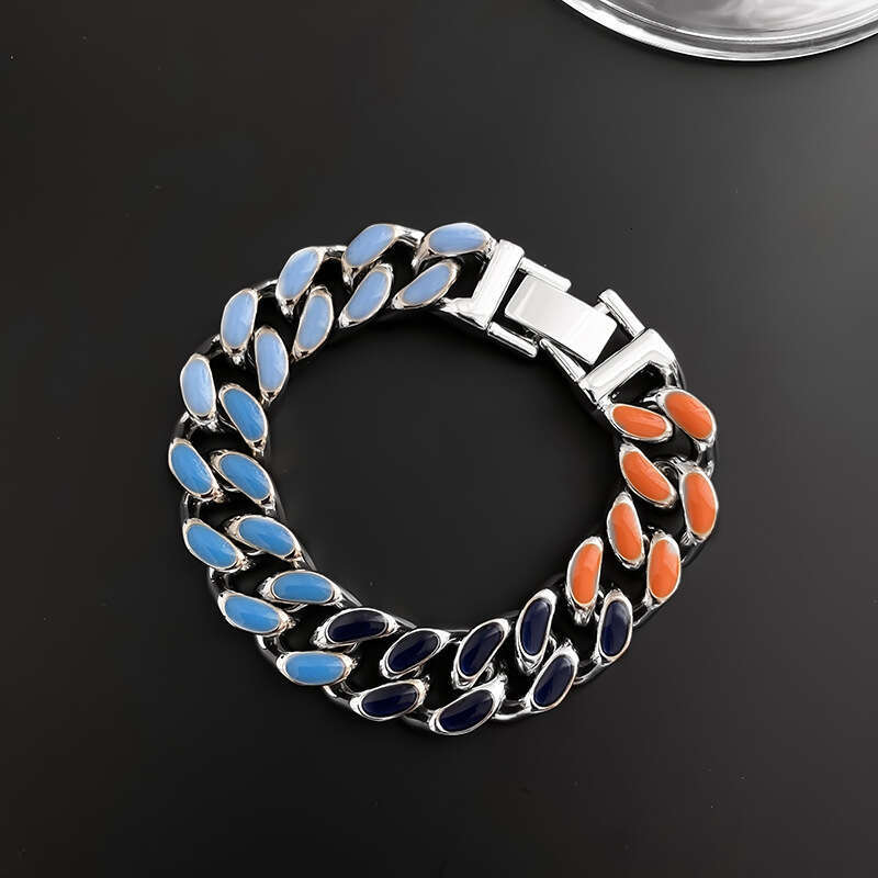 Colorful high street style Cuban bracelet for men, hip-hop, women, couple, same drip glue contrasting color, simple coarse style, trendy and cool hand
