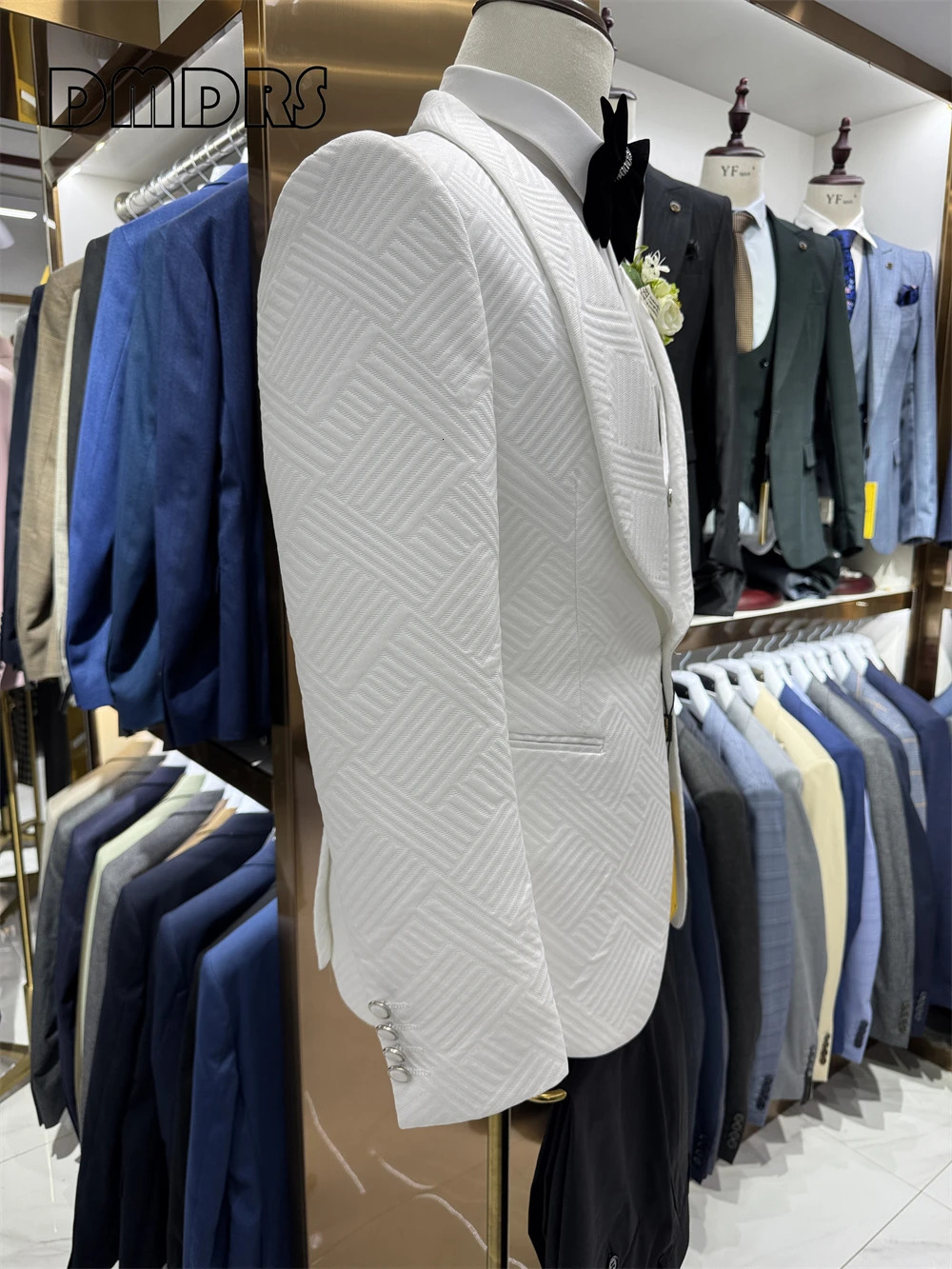 High Quality Wedding Suit Set for Groom Three Pieces Mens Fashion Suits One Button Shawl Neck Blazer Jacket Vest and Pants 250214
