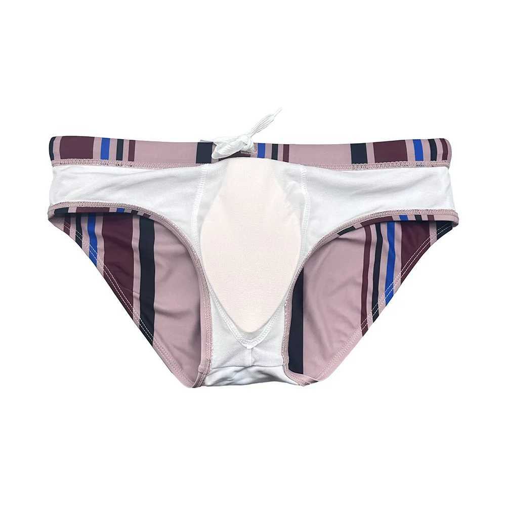 Striped Sexy Swimming Trunks Men Swimwear Men Swim Boxer Briefs Swimsuit Beach Shorts Surfing Bathing Suit Gay Boardshorts M250218