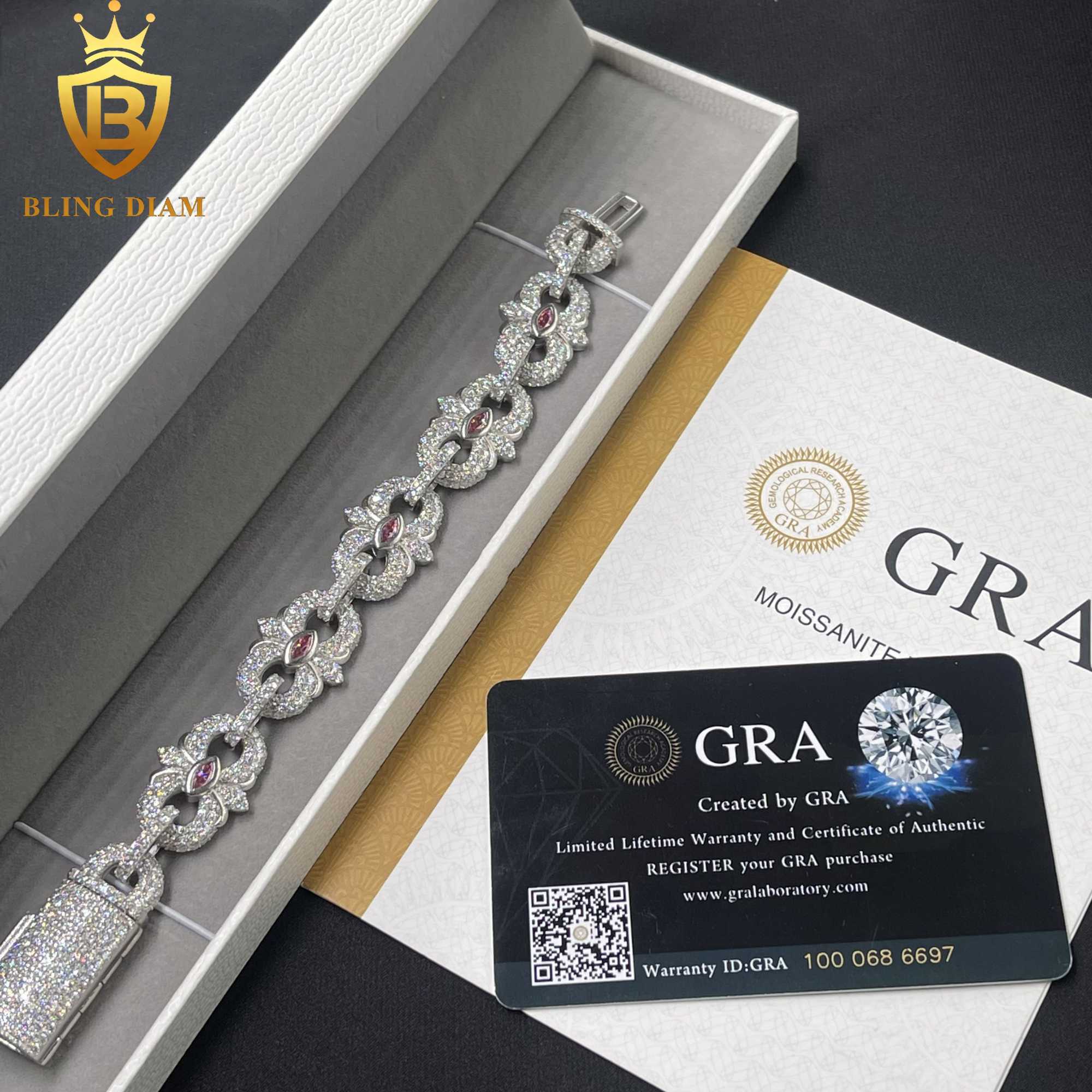 Iced Out Jewelry Solid 16.5mm 925 Sterling Silver Hip Hop VVS Moissanite Cuban Link Chain Bracelet