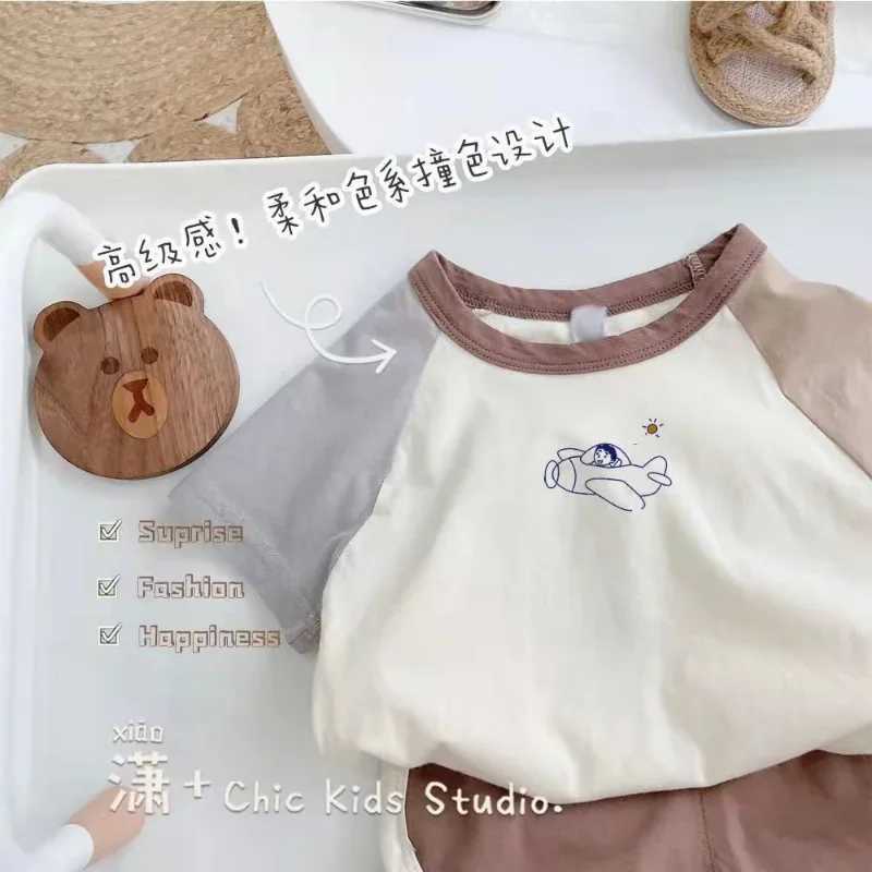 Sport Short Sleeve Outfits Kids Fashion Trendy Two Pieces Sets Color Matching T-shirts+Shorts Boys Baby Summer Clothing W250218