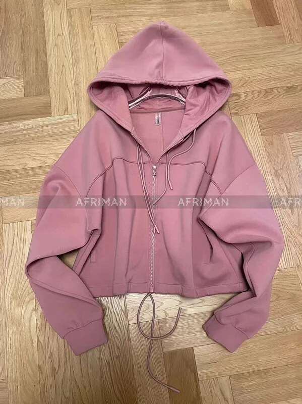 Women Sporty Style Short Cotton Hooded Hoodies Coat or Wide Leg Long Pants Set