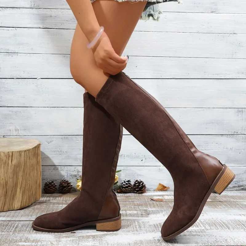 Womens Fi Boots Spring and Autumn New Style Round Toe Back Zipper Knee-high Boots Women Stihing High Boots Simple BootsXJ250217