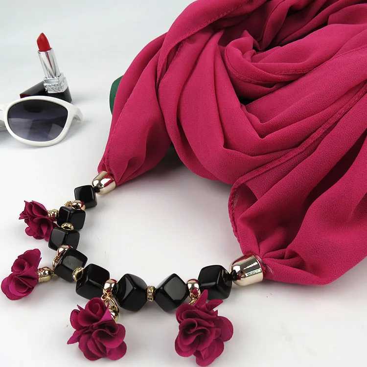 Womens Printed Chiffon Ring Scarf Hijabs Multi-style Jewelry Necklace Flower Pendant Scarf La parel Accories Wholesale W250218