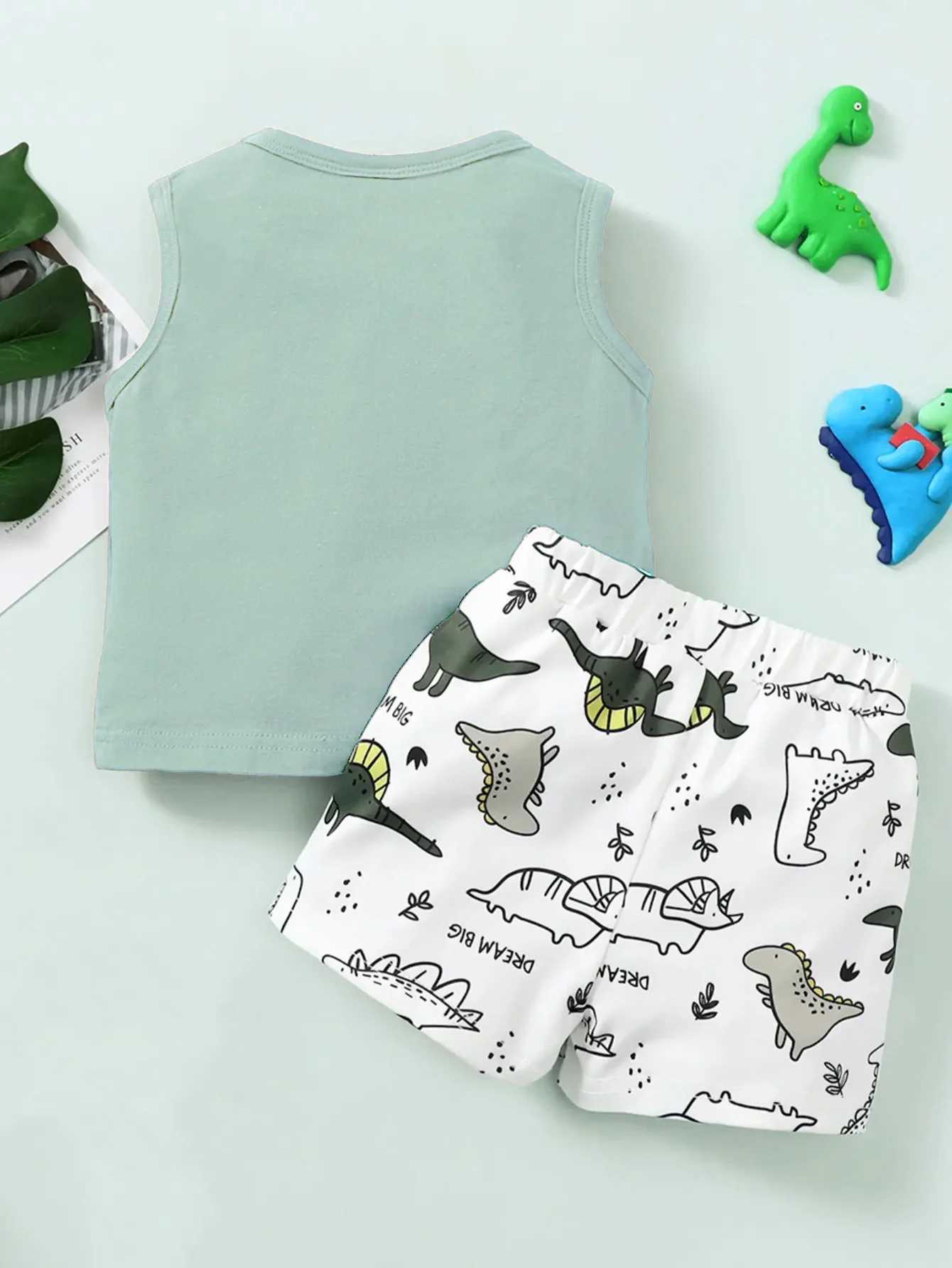 Summer Cool 0-2 Years Old Boys Dinosaur Prints Sleeveless Casual Two-Piece Suit W250218