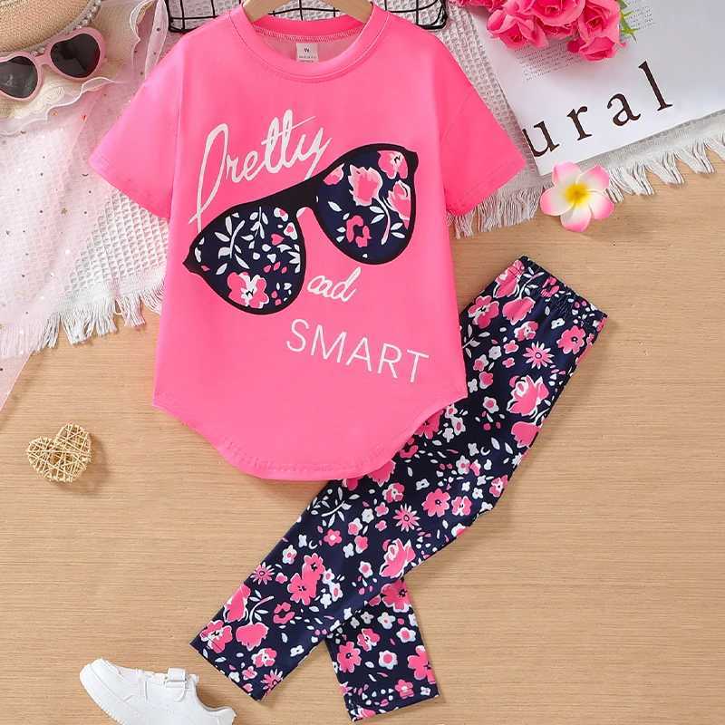 Summer girls clothing set 2024 new cotton fashion short sleeved T-shirt+pants 2-piece set childrens clothing 4 5 6 7 years W250218