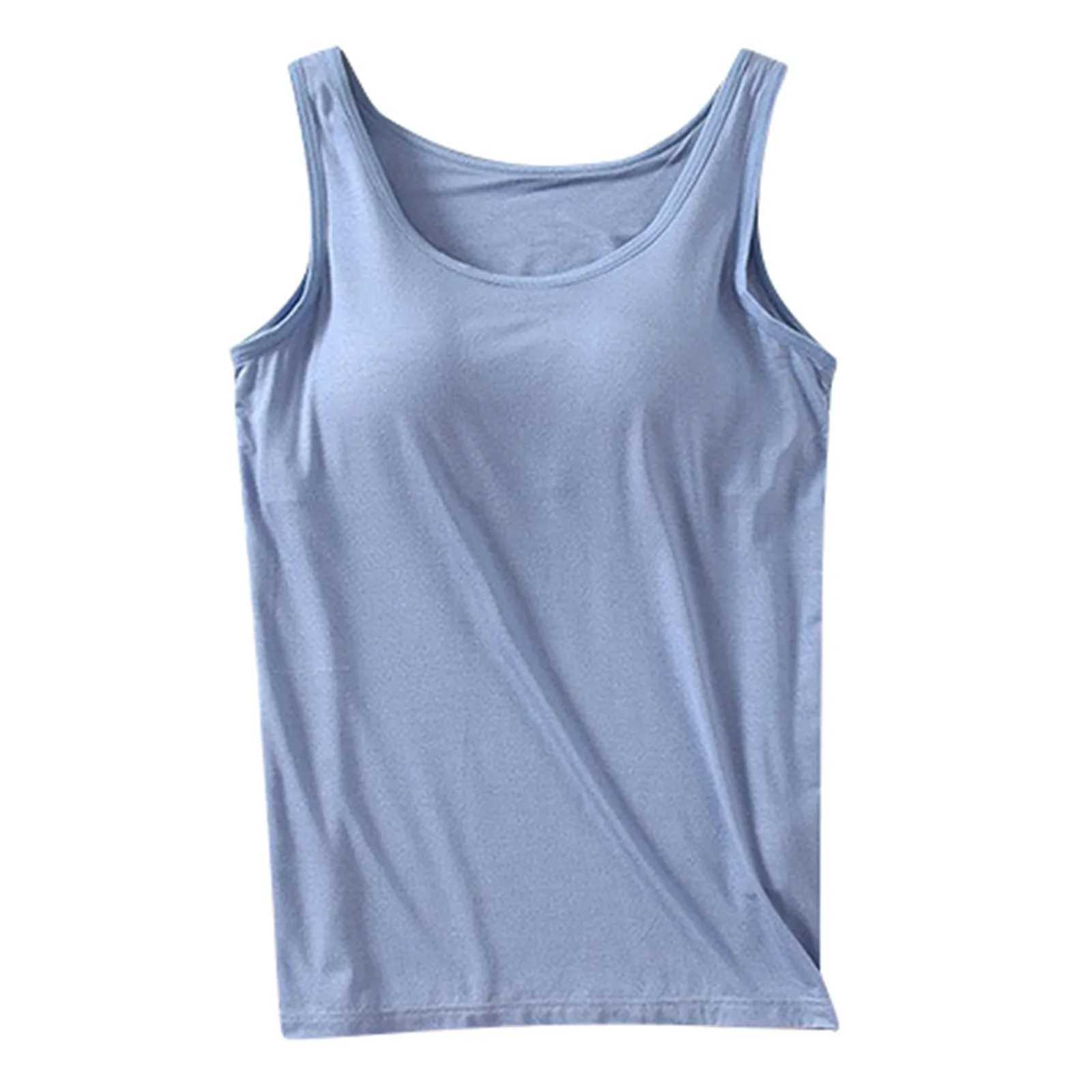 Womens Tank Tops With Built In Bras 2024 Summer Casual Crew Neck Slveless Camisole Plus Size Solid Color Tops For WomenC250214