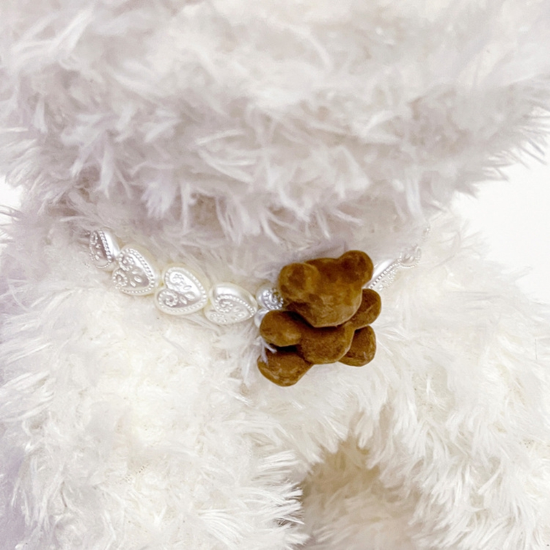 Love Beads Dog Necklace with Brown Small Bear Decoration, Cute Fashion Pet Collar Puppy Accessories Pet Necklace Gift Jewellery Accessories for Small 