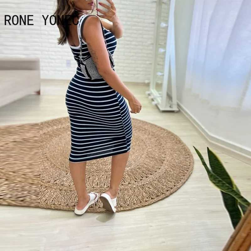 Basic Casual Dresses 2024 Women Casual Tank Striped Pattern Slveless Midi Skinny Sexy Dress H25217