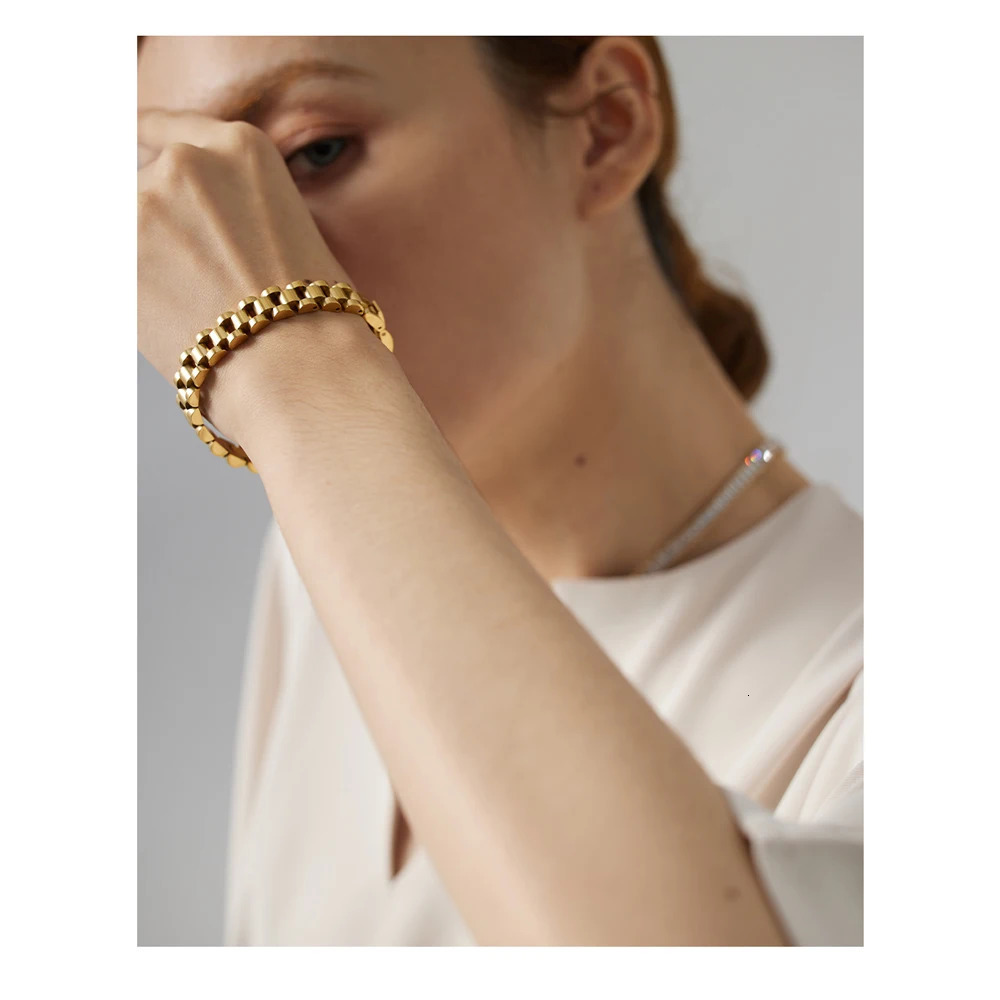 Yhpup Stainless Steel Chain Bracelet Simple 18 K Plated Heavy Metal Texture Fashion Jewelry Men Bijoux Femme Party Waterproof 250213