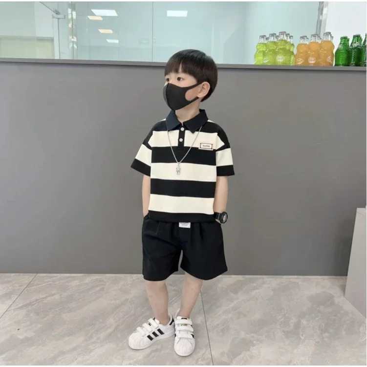 0-4 year old boy POLO shirt set baby boy stripe short sleeved summer T-shirt+2 shorts Boys lapel striped short sleeved W250218