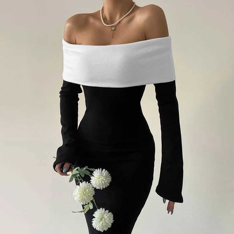 Basic Casual Dresses Lygens Off The Shoulder Hollow Out Halter Mermaid Long WomenS Dresses Y2K Elegant Evening Prom Ladies Dress Casual Clothes H25217