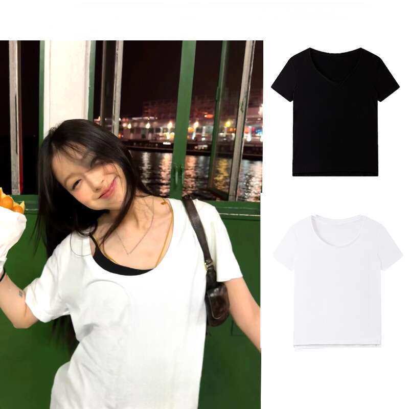 Short Sleeved Printed Loose Low Neck T-Shirt For Female Internet Celebrities, Same Style