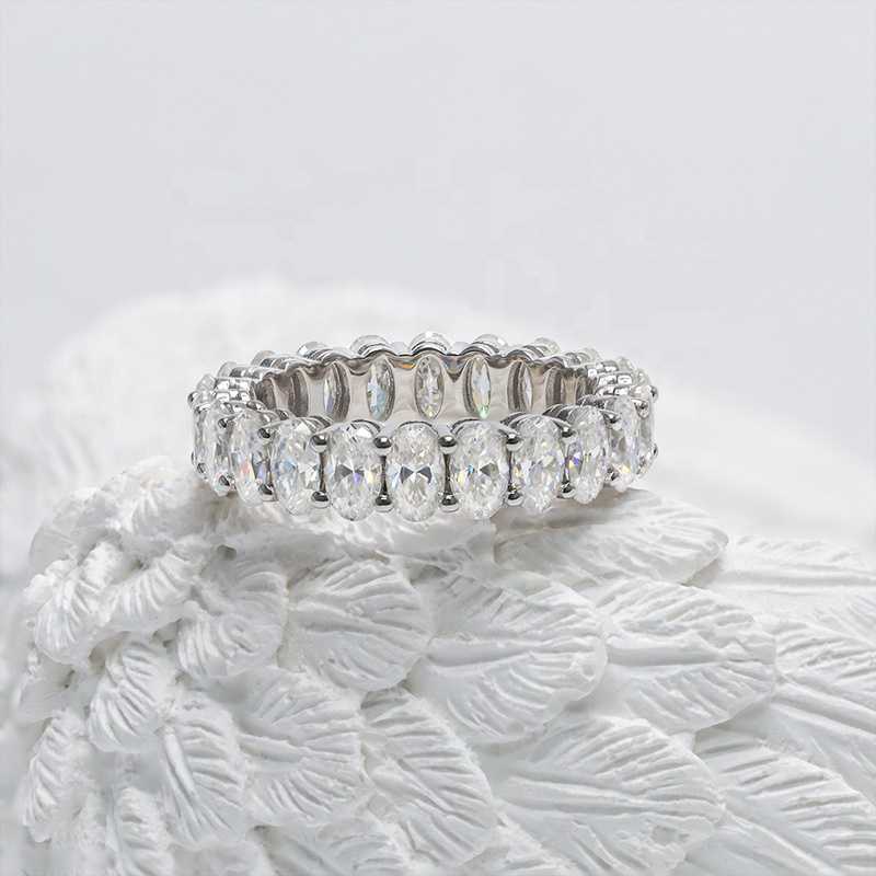 Full Moissanite Eternity Ring Band Silver925 DE VVS1 3x5mm Oval Mossanite Diamond Wedding Band