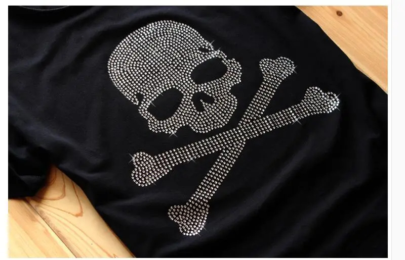 S-6XL Rhinestones Fashion Anime Men Skulls T-shirt cotton Streetwear Hip Pop n drop 250217