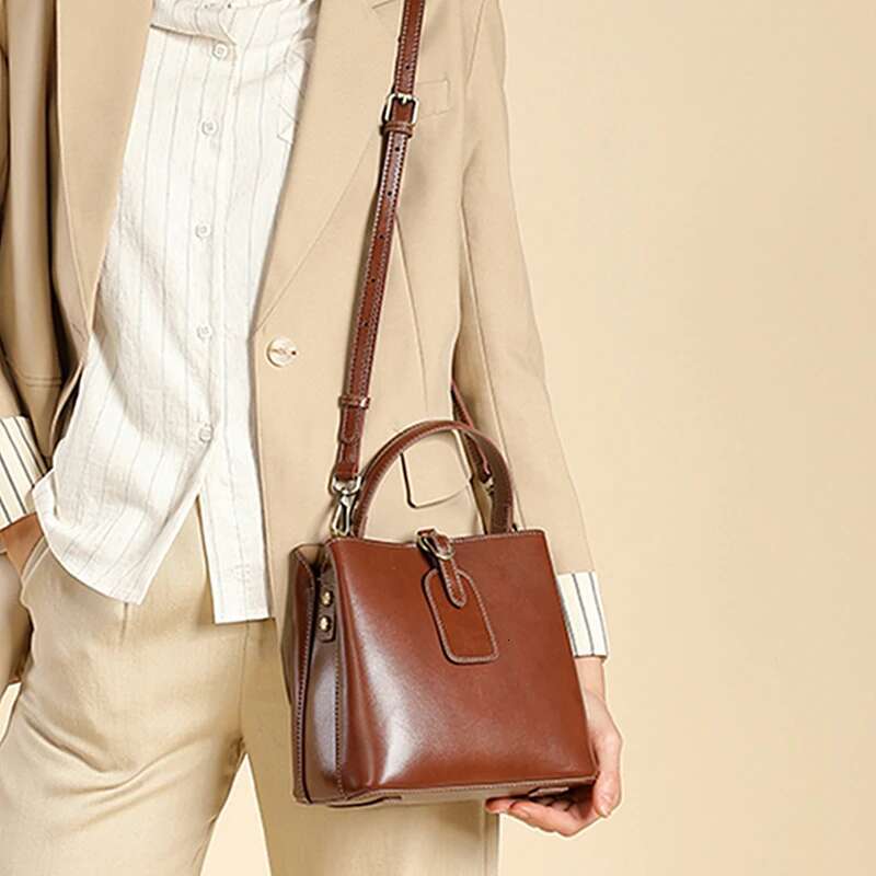 Toptrends 3 Layers Real Genuine Leather Bucket Small Tote Handbags For Women 2024 Designer Ladies Shoulder Crossbody Bags