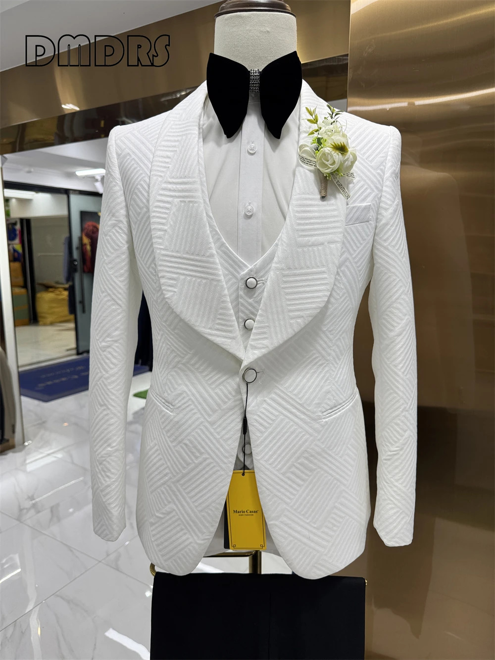 High Quality Wedding Suit Set for Groom Three Pieces Mens Fashion Suits One Button Shawl Neck Blazer Jacket Vest and Pants 250214