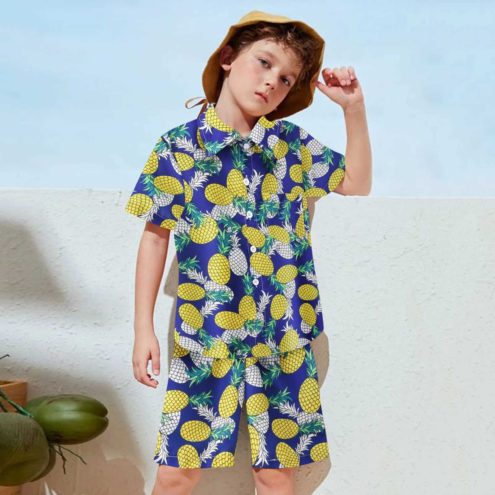 Toddler Boys Girls Short Sleeve Casual Tops Haii Beach Holiday Floral Shirts T Shirt Fashion Round Neck Tracksuits Kids Suits W250218