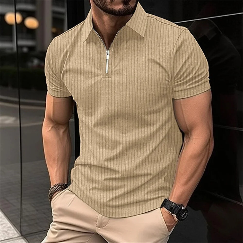Polo Stripe Printed Mens TShirt Clothing Summer Short Sleeve Fashion Casual Polot Shirt Oversized Lapel Street Golf Tops 250213