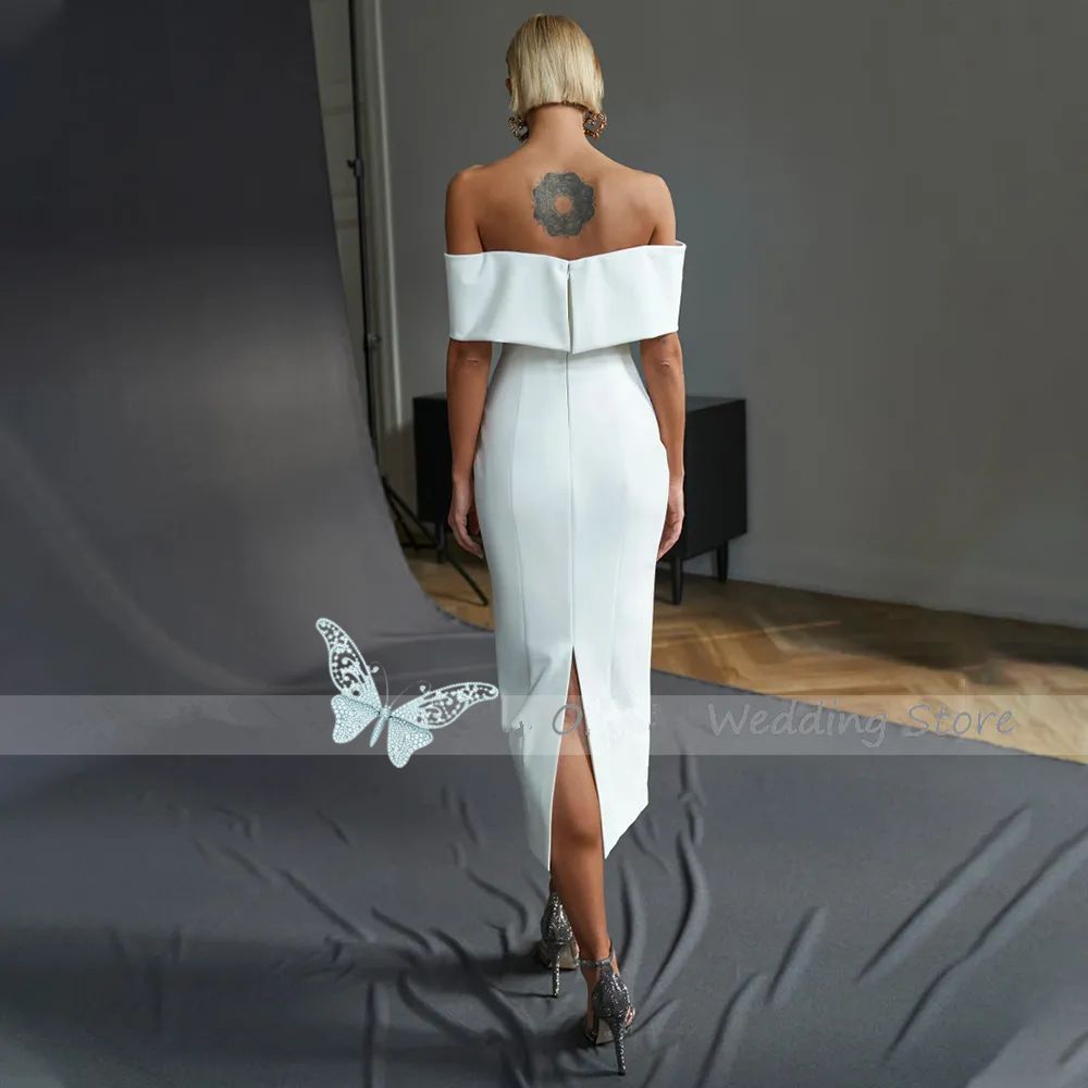 Short Wedding Dress Simple Off the Shoulder Sheath/Column Wedding Gown For Women 2025 Bride Backless Short Bridal Reception Dress Vestido De Noiva Cus