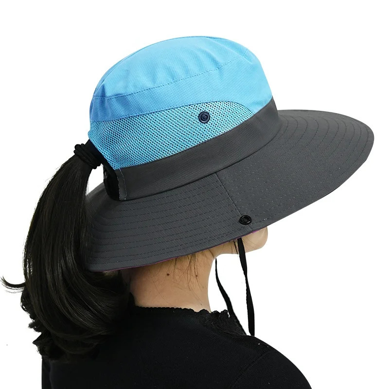 Safari Sun Hats for Women Summer Hat Wide Brim UV UPF Protection Ponytail Outdoor Fishing Hiking Hat for Female 250218