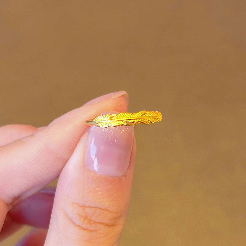 Simple gold feather ring for women, Japanese and Korean style, niche temperament, adjustable opening ring, birthday gift