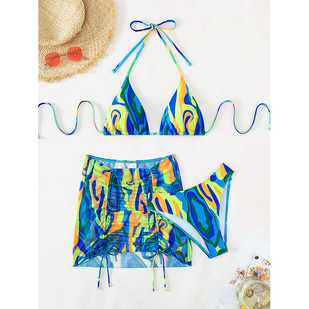 Colorful Sexy Mesh Three Piece Split Bikini Swimsuit for Women 2025 New Casual Fashion Trendy Clothing