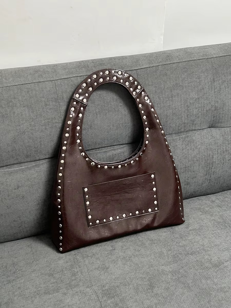 Free Shipping Retro Designer Women's Shoulder Bag Motorcycle Wind Oil Wax Leather Armpit Handbag For Women Designer Bag Luxury Bag Tote Bag